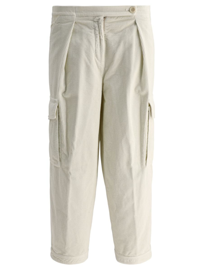 Aspesi Cargo Corduroy Trousers In White