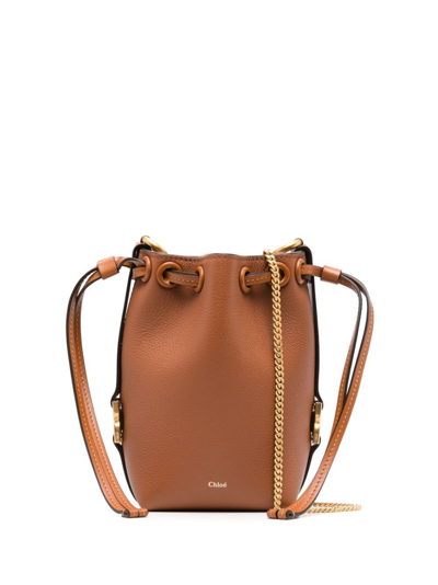 Chloé Micro Marcie Leather Bucket Bag In Brown