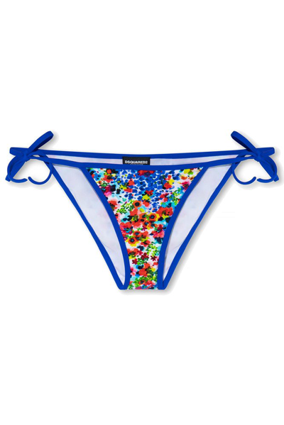 Dsquared2 Floral Printed Side Tie Fastened Bikini Bottom In Multi