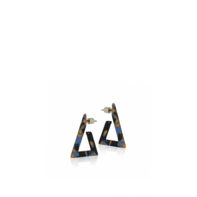 Big Metal Daria Resin Triangle Earrings In Blue Black & Orange From