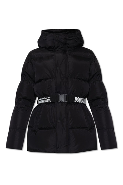 Dsquared2 Logo-print Belted Puffer In Black