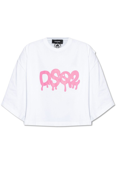 Dsquared2 Logo-print Cropped T-shirt In White