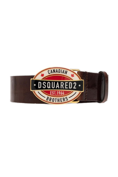 Dsquared2 Logo Plaque Buckle Belt In Brown