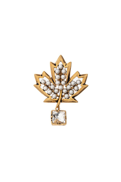 Dsquared2 Maple Leaf Clip-on Earring In Gold,white