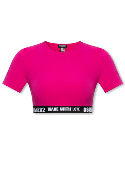 Dsquared2 Logo Printed Cropped T In Pink