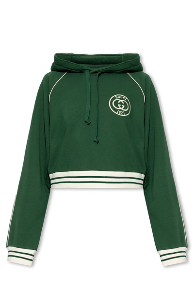 Gucci Embroidered-logo Cropped Hoodie In Bottle/mix