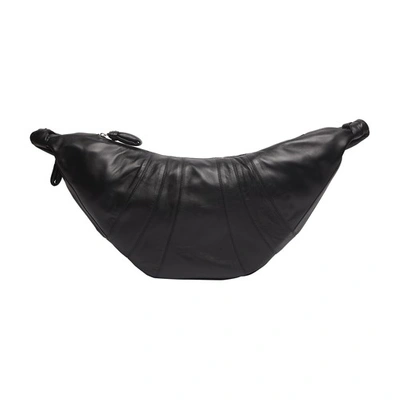 Lemaire Brown Small Croissant Leather Bag In Black
