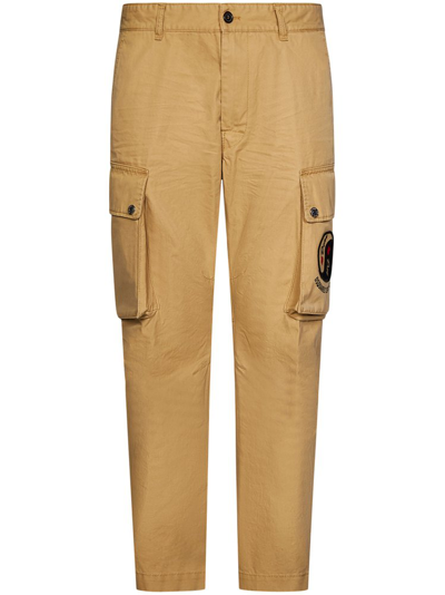 Dsquared2 Logo Patch Cargo Trousers In Beige