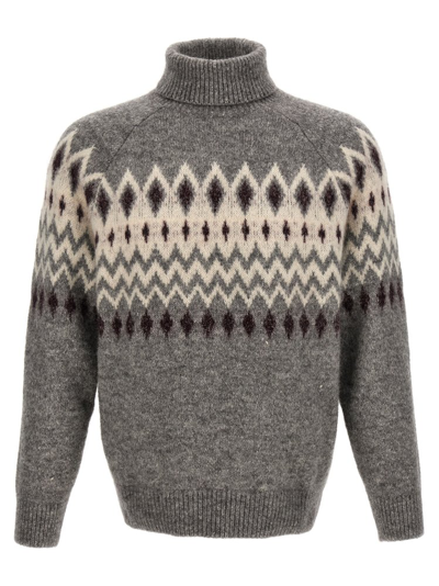 Brunello Cucinelli Jacquard Patterned Sweater In Gray