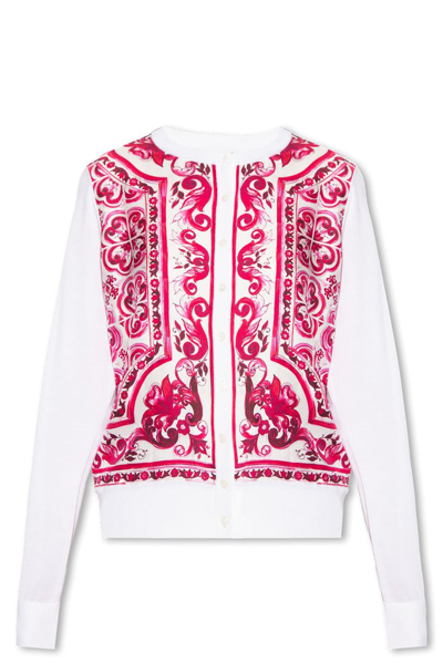 Dolce & Gabbana Majolica-print Silk Cardigan In White