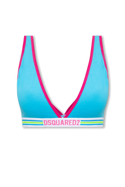 Dsquared2 Logo Embroidered Bra In Blue