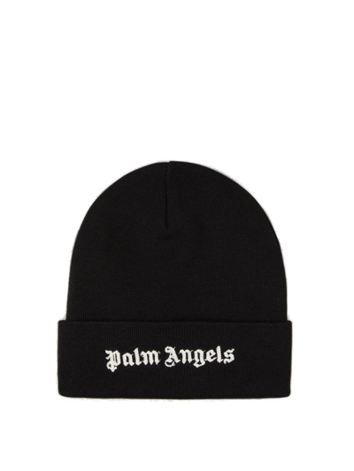 Palm Angels Knit Hat In Black Whit