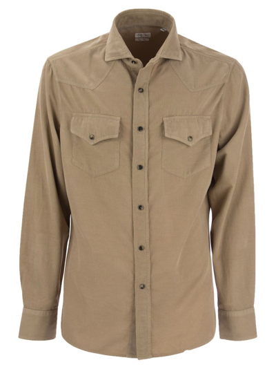 Brunello Cucinelli Leisure Fit Chest Pocket Shirt In Brown