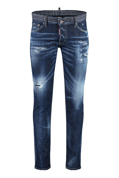 Dsquared2 Distressed Skinny Studded Jeans In Blue