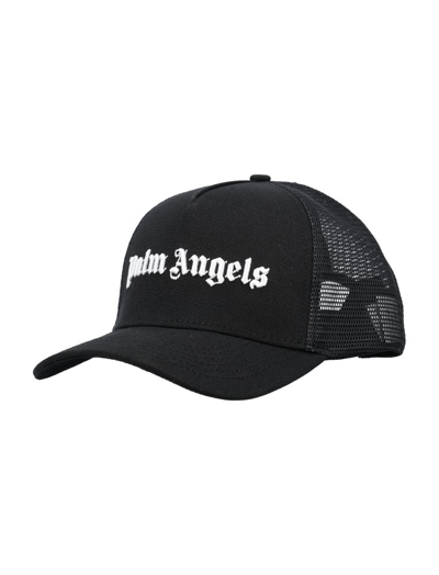 Palm Angels Logo Embroidered Mesh Panelled Baseball Cap In Black