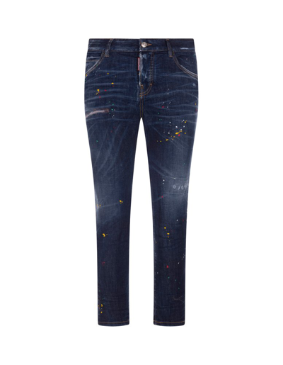 Dsquared2 Paint Splatter Printed Cropped Jeans In Blue