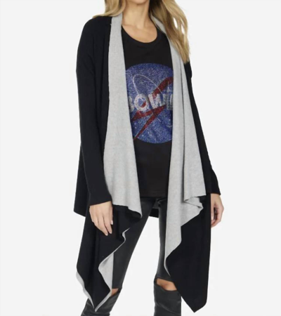 Michael Lauren Tamar 2 Tone Open Cardigan In Black/grey In Multi