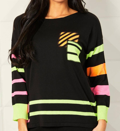 Angel Stripe 3/4 Sleeve Top In Black Multi