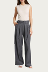 GENTLE HERD WIDE-LEG BELTED WOOL-BLEND TROUSERS IN SMOKE