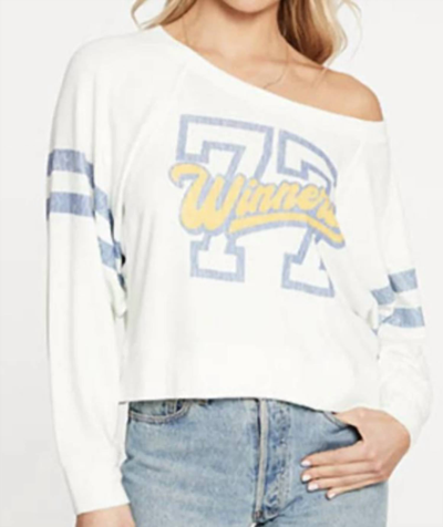 Chaser Love Knit Cropped Long Sleeve Drop Shoulder Batwing Pullover In Salt In White