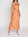 ANOTHER GIRL RECYCLED SATIN CUTOUT MAXI DRESS IN MULTI PRINT
