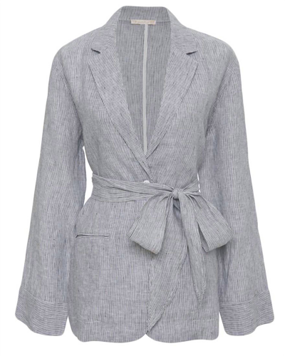 Gold Hawk Mini Stripe Linen Blazer In Grey