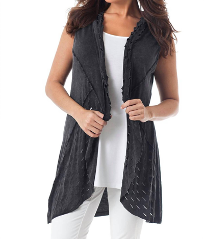 Angel Stone Wash Laser Cut Vest In Charcoal In Pink