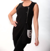 ANGEL 2-TONE ASYMMETRICAL ZIP VEST IN BLACK/STONE