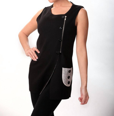 Angel 2-tone Asymmetrical Zip Vest In Black/stone