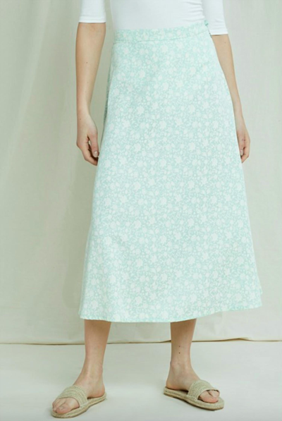 People Tree Alison Floral Skirt In Blue