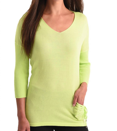 Angel Tie Pocket Detail V-neck Top In Lime In Multi