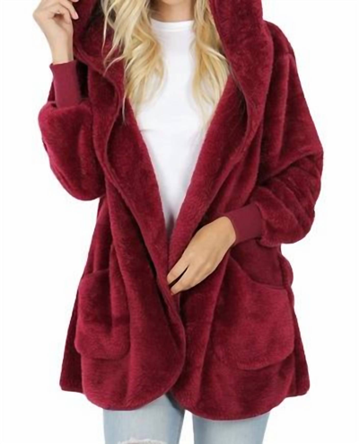 Kokun Boxy Hooded Cardigan In Cabernet In Red