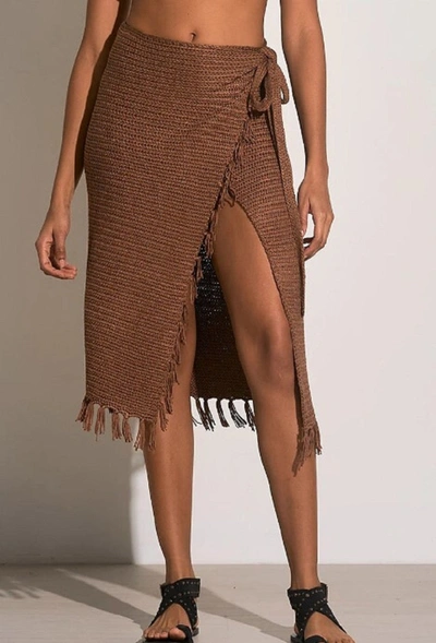 Elan Crochet Wrap Skirt In Brown