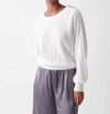 White + Warren Cashmere Rhinestone Button Pleated Sweater In Soft White