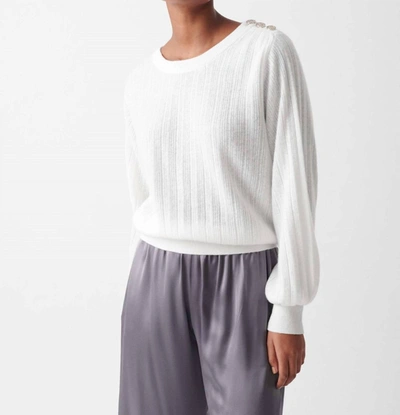 White + Warren Cashmere Rhinestone Button Pleated Sweater In Soft White