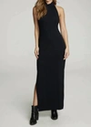 CHASER MOCK NECK OPEN BACK MAXI DRESS WITH SIDE SLIT IN TRUE BLACK