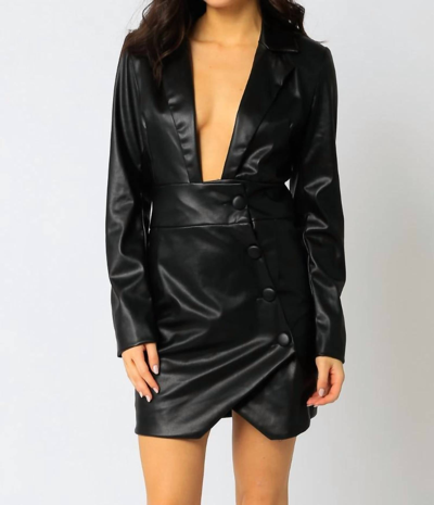 Olivaceous Faux Leather Blazer Dress In Black