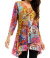 ADORE V NECK TUNIC WITH BUTTONS IN BRIGHT BUTTERFLY PRINT