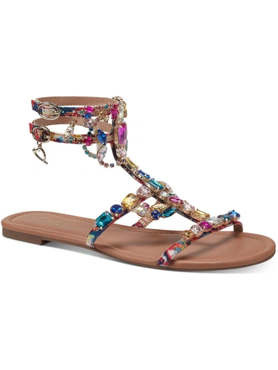 Thalia Sodi Jenesis Womens Rhinestone Faux Leather Gladiator Sandals In Multi