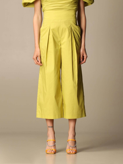 Pinko Teso Cotton Crop Trouser In Lime In Green