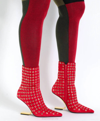 Jeffrey Campbell Compass-e Pointed Toe Boot In Red Suede Gold In Multi