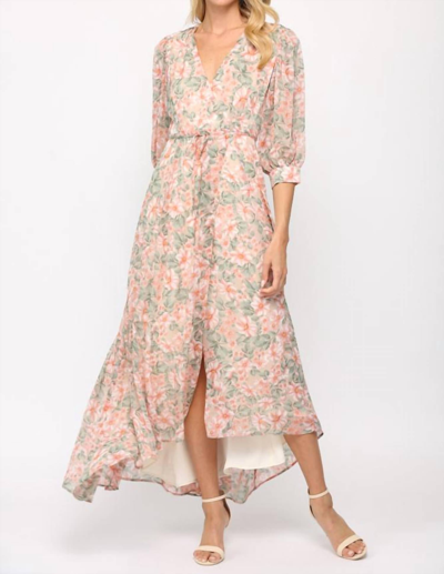 Fate Floral Print Wrap Dress In Cream/coral In Multi