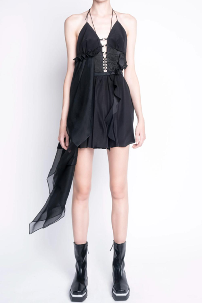 Videmus Omnia Not To Be Reproduced Cutout Open-back Asymmetric Mini Dress In Black