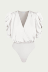 Adelyn Rae Lila Wrap-effect Sateen Bodysuit In White