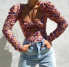 Afrm Coppelia Cutout Slinky Knit Bodysuit In Fall Meadow Ditsy In Multi