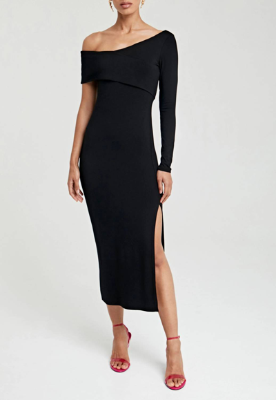 Krisa One Sleeve Midi Dress In Black