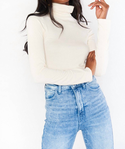 Show Me Your Mumu Danica Turtleneck Top In Cream Rib Knit In Multi
