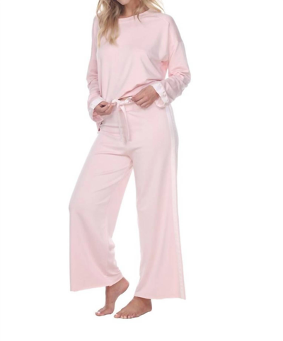 Pj Harlow Kimber Crop French Terry Wide Leg Crop Pant With Satin Stripes In Blush In Pink