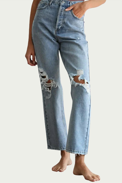 By Together Distressed Straight-leg Jeans In Blue