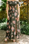 APRICOT POPPY & DAISY FLORAL MAXI IN OLIVE